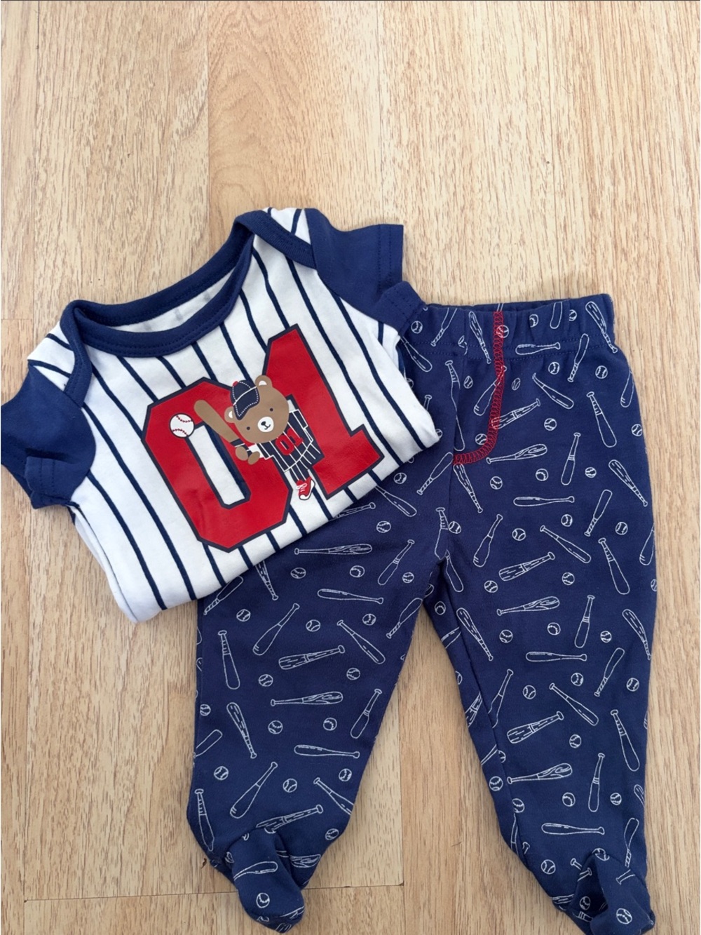 Navy & White Baseball Print Baby One-Piece Set